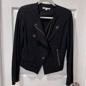 CAbi Black Asymmetrical Moto Style Blazer Jacket with Zipper Details Size S